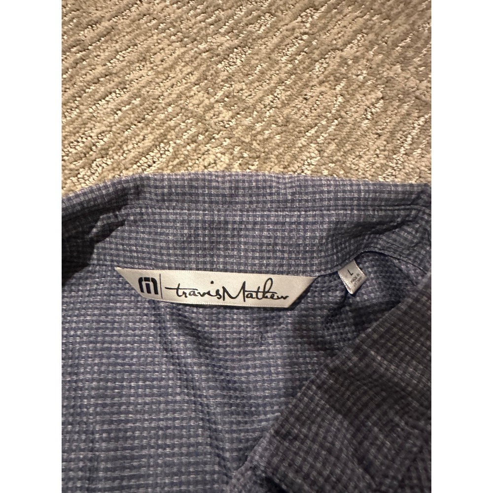 TravisMathew Mens Navy Blue Micro Check Short Sleeve Golf Polo Shirt Large - Picture 2 of 3